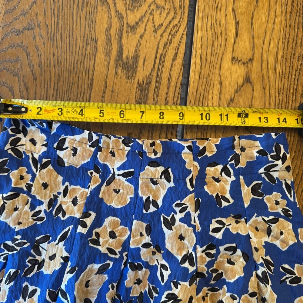 Ann Taylor Blue Floral A-Line‎ Skirt Paperbag Pleated Midi Skirt